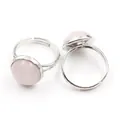 Adjustable silver ring set featuring polished round pink quartz crystal stones - Adjustable Open / Rose Quartz