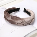 Braided velvet headband in dark coffee and champagne gold twist weave design - Coffee