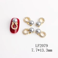 Golden nail art charm LF2079 with grey pearl and rhinestones on red manicure - Gold Clear Rhinestone Grey Pearl Style (2079 Grey)