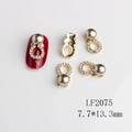 Detail of LF2075 gold metal nail charm with white crystals and grey pearl, 7.7x13.3mm - Gold Coffee Pearl Ring Style (2075 Coffee)