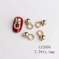 Nail art charm LF2076 with gray pearl, golden bow and rhinestone, size 7.7x13.3mm - Gold Bow Coffee Pearl Style (2076 Coffee)