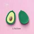 Detail view of resin avocado DIY charms showing front and back with 1.7x2.5cm dimensions - Green Avocado