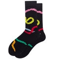 Black crew socks for men with colorful rope patterns in pink yellow and green colors - Colorful Rope