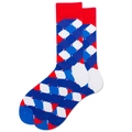 Chaussettes classiques en coton à motif argyle rouge, blanc et bleu avec bords côtes - Taille 39-45 / Carré Bleu Rouge