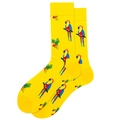Yellow crew socks featuring colorful parrot patterns with ribbed cuffs in soft cotton blend - Yellow Parrot