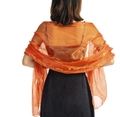 Elegant orange sheer shawl wrap in glossy organza for weddings and parties - Orange Red