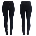 Front and back detail of high-waisted black skinny jeans with five-button fly closure - S / Black