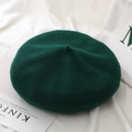 Dark green wool beret hat for women with minimalist Kinfolk lifestyle styling - One Size / Dark Green