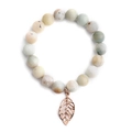 Bohemian natural stone beaded bracelet with rose gold hollow leaf pendant detail - Light Green Yellow Stone With Hollow Leaf Charm