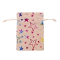 Linen Christmas drawstring gift bag featuring festive gold foil star patterns - Colorful Star / 10*14cm