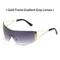 Y2K rimless sports sunglasses with gold frames, gradient lenses and rhinestone stars - Gold Frame Gradient Grey Lens