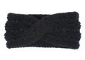 Close-up of black chunky knit headband featuring a central twist knot design for winter - Black