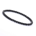 Polished 4mm black obsidian gemstone beaded bracelet with elastic cord design - Black Agate