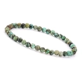 Detailed view of 4mm natural tiger eye stone beads on an elastic turquoise bracelet - African Pine Stone