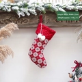 Red and white knitted Christmas stocking with snowflake patterns and plush pom-poms - Red Snowflake