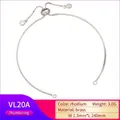 Adjustable silver-tone brass box chain bracelet with sliding beads and round zirconia gems - Rhodium Regular (12cm*2)
