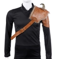 Spallacci vichinghi medievali in pelle PU marrone con pelliccia sintetica e corno per cosplay - Spallaccio Sinistro