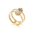 Anello a doppio strato in acciaio dorato con cuore di diamanti e design a corona - US 7 / Oro