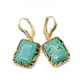 Bohemian gold earrings featuring rectangular turquoise stones with natural black texture - Style 9 Earring