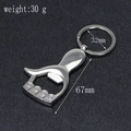 Multi-functional silver metal thumb bottle opener keychain with size and weight dimensions - Thumb Shape Silver (B00028)