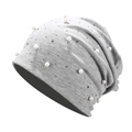 Lichtgrijze katoenen slouchy muts met elegante parels en fonkelende strassteentjes dames - M (56-58cm) / Lichtgrijs
