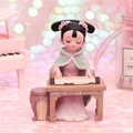 Pink dress ancient Chinese girl resin figurine playing guqin on pink background - Playing Instrument Style (060-11A)