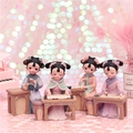Set of four pastel Dunhuang flying fairy resin figurines in various scholarly poses - Complete Figurine Set (060-10-11)