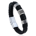 Bracciale da uomo in pelle intrecciata nera con chiusura magnetica in acciaio argento - 21cm / Nero