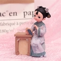 Hanfu girl resin figurine reading book in purple traditional dress table ornament - 1060-10 Reading Style