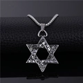 Detail of silver hexagram pendant with vintage textures and metal chain on dark leather - Hexagram Pendant