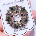 Exquisite gold floral wreath brooch with colorful dragonflies and sparkling rhinestones - G5 Garland Circle 01