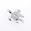 Detailed silver turtle connector with white opal and clear cubic zirconia stones - White Gold Plated White Opal Turtle (Connector)