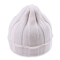 Close-up of thick ribbed knit texture on a white winter beanie for kids and toddlers - White