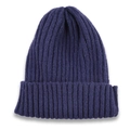 Detailed view of dark blue ribbed knit beanie showing textured wool blend material - Navy Blue