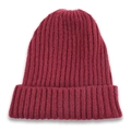 Classic burgundy ribbed knit beanie with thick fold-over cuff for winter warmth - Burgundy