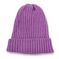 Classic purple ribbed knit beanie for winter with a wide fold-over cuff design - Purple