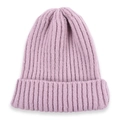 Classic ribbed knit beanie in lavender purple with a wide fold-over cuff design - Lavender