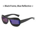 Occhiali da sole cat eye con montatura nera e lenti blu specchiate in stile sportivo chic - Montatura Nera Lenti a Specchio Blu