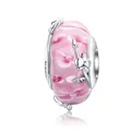 Authentic 925 sterling silver pink glass bead with floral motifs for DIY charm bracelets - Pink Petal Lampwork