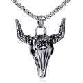 Vintage stainless steel bull skull pendant necklace with silver box chain for men - Bull Skull Pendant / Silver