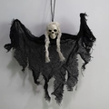 Hanging skeleton ghost with white skull and black mesh fabric for Halloween decor - Black