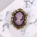 Vintage purple cameo brooch with golden alloy frame and white crystal accents - Purple Cameo
