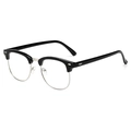 Classic semi-rimless browline glasses with black top frame and silver metal bridge - Glossy Black Silver
