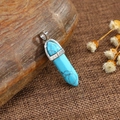 Bohemian turquoise hexagonal pillar bullet pendant with silver metal bail on weave base - Blue Turquoise