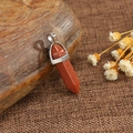 Red brown goldstone hexagonal pillar pendant necklace with silver metal clasp on burlap - Gold Sandstone