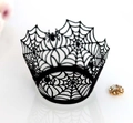 Lasergesneden zwarte spinnenweb cupcake wikkels voor Halloween thema decoratie - Zwart Kaki / 5x5x8CM