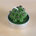 Green succulent shaped candle with brown tips on a round silver metal tray - Brown-Spotted Succulent (26)