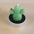 Realistic green cactus candle with tiny red flower in silver metal tea light base - Red-Flowered Cactus Style (15)