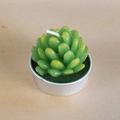 Succulent shaped candle in green with yellow tips, set in a round silver metal container - Succulent Leaf Style (34)