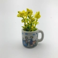 Mini ceramic mug fridge magnet with yellow faux flowers and cute cartoon illustration - Cartoon Portrait Mug Style (T)
